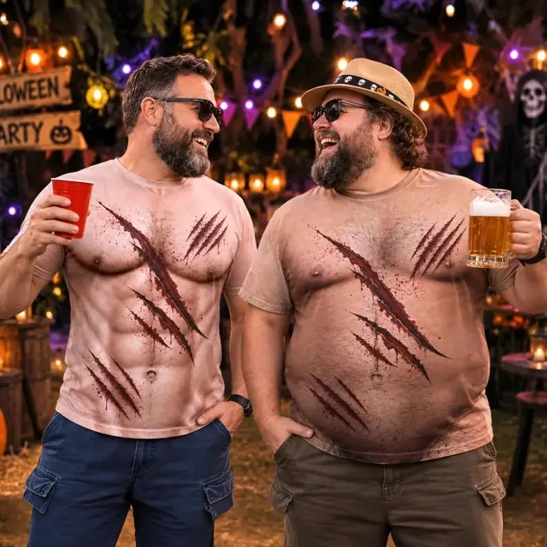 Funny Fake Muscle Body Halloween Zombie Shirt, Bloody Claw Marks Lazy Costume Gag Gift - Multiple styles available#Funny Shirt#Summer Party#Summer Outfit#Ugly Shirt