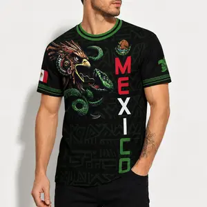 Mexico Inspired Green Soccer Jersey Shirt, Men’s Short Sleeve Crew Neck Athletic Tee, Gold Eagle Graphic Fan Top for Game Day Watch Party Summer Outfit,outfits,men's wear,men fashion,summer men fashion clothes,football jersey,fan jersey,fan cheering