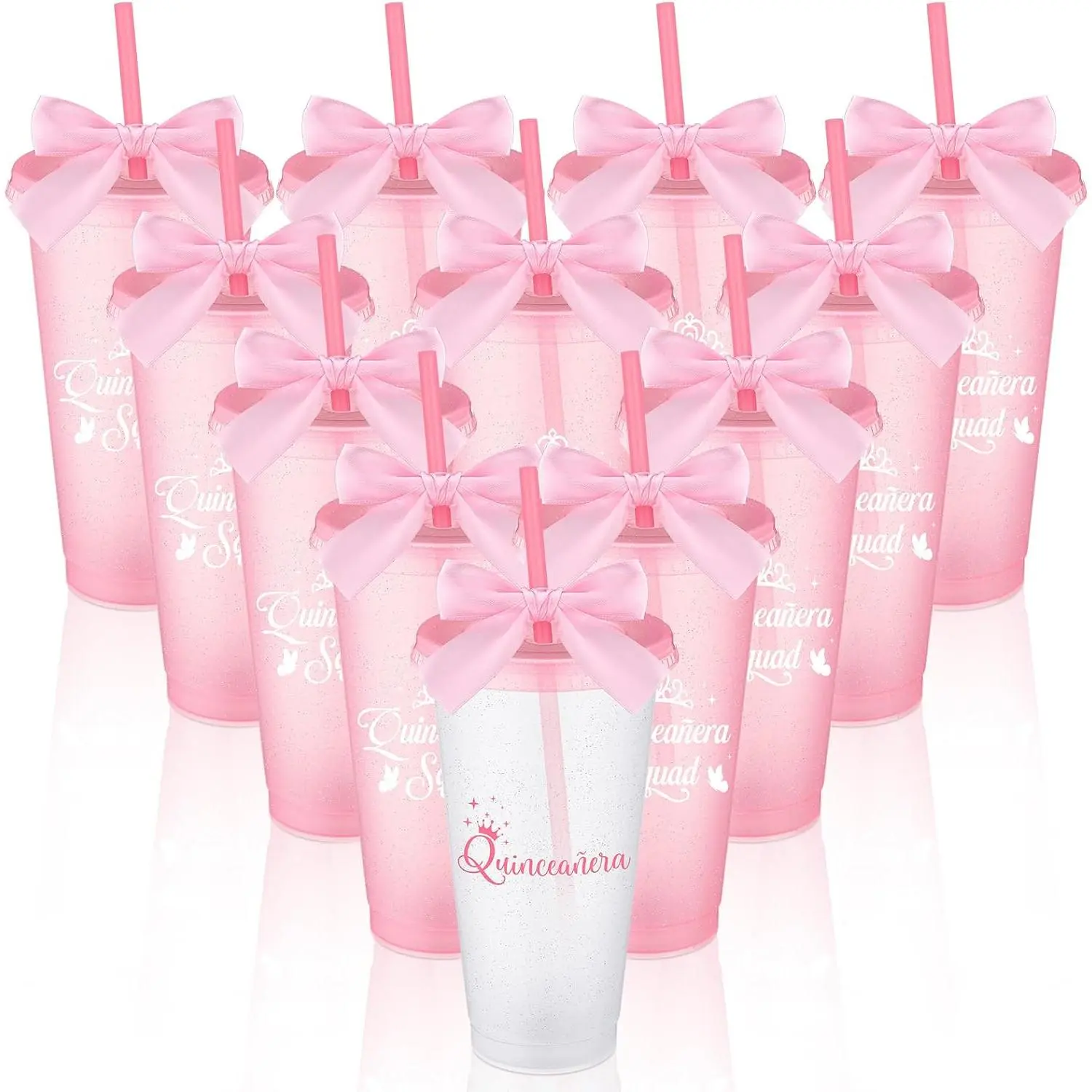 12 Pcs Quinceañera Favors with Straw Lid, Pink