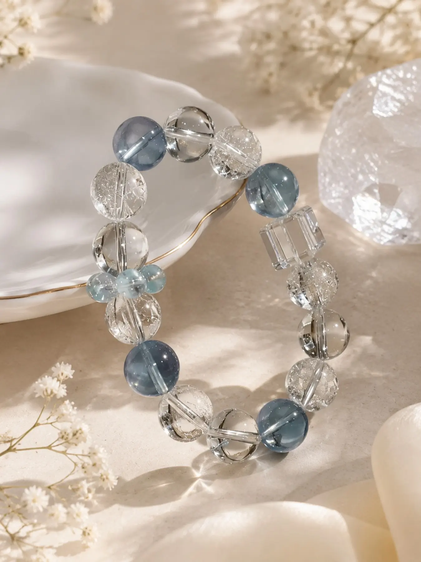 Women's Natural Sea Blue Topaz Crystal Bracelet, Unique Luxury Design, High-End Feel Jewelry, Elegant Handmade Accessory