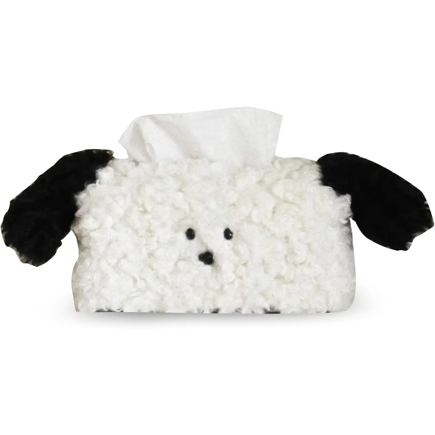 Plush  Tissue Box Cover 8"x6"x4" – Cute  Napkin Holder for Living Room, Coffee Table, , and Desktop Decoration (Black)