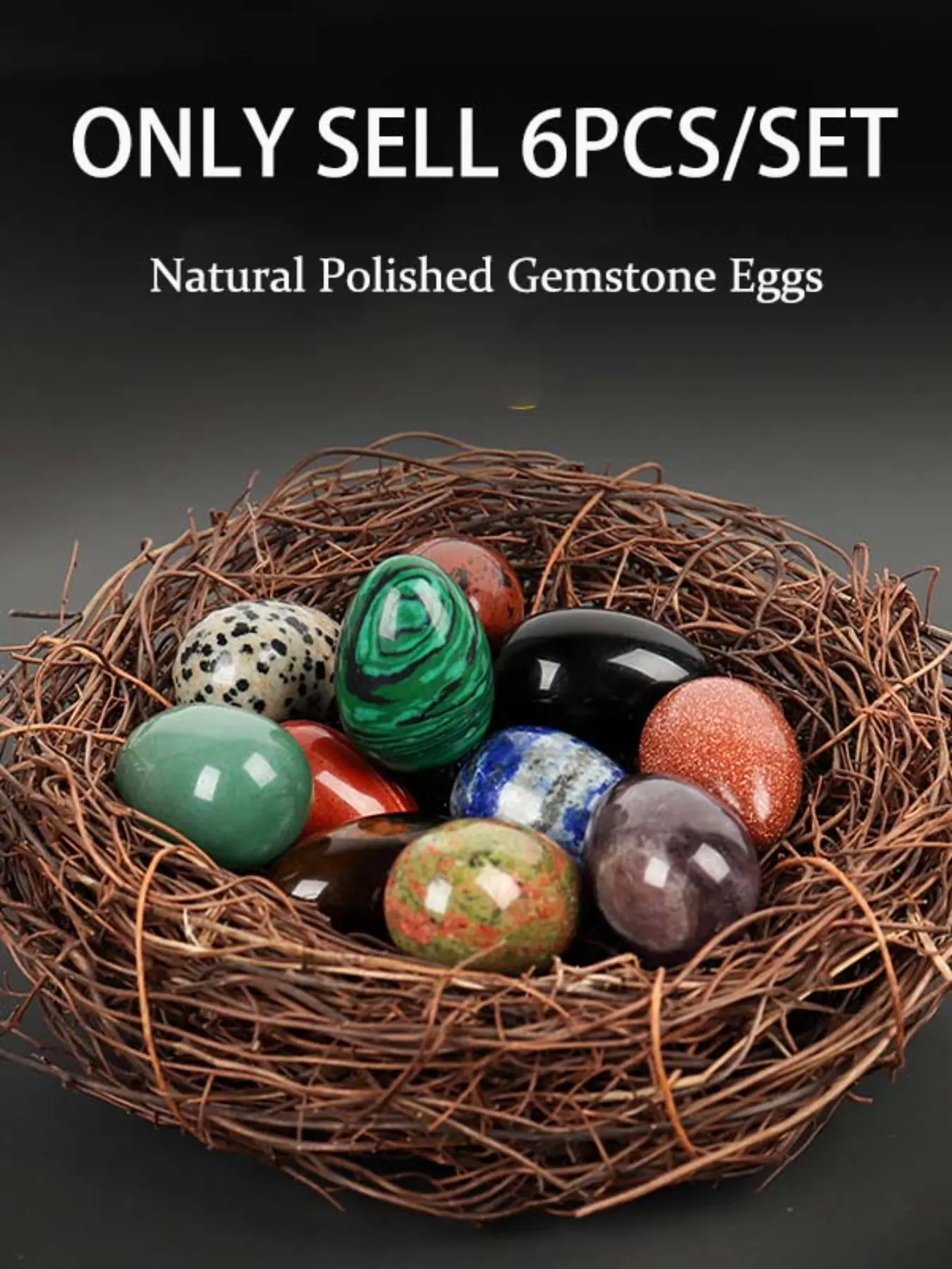 6pcs/set Natural Crystal Egg Figurine, Polished Gemstone Eggs, Energy Balancing Healing Stones, Spiritual Practices, Easter Decor, Crystal Figurines