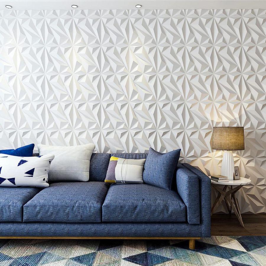 12/20/30PCS 3D Diamond Pattern Wall Panels, PVC Material 3D Wall Decorative Diamonds, Indoor Wall Decoration, 11.8x11.8 Inches, Includes Adhesive