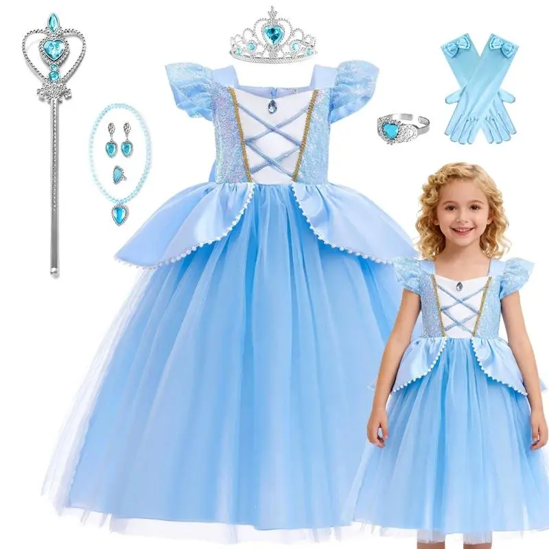 Belle Princess Dress Girl's Cosplay Costume Cinderella Puffy Skirt Children's Carnival Party Clothes Ball Gown Birthday Gift