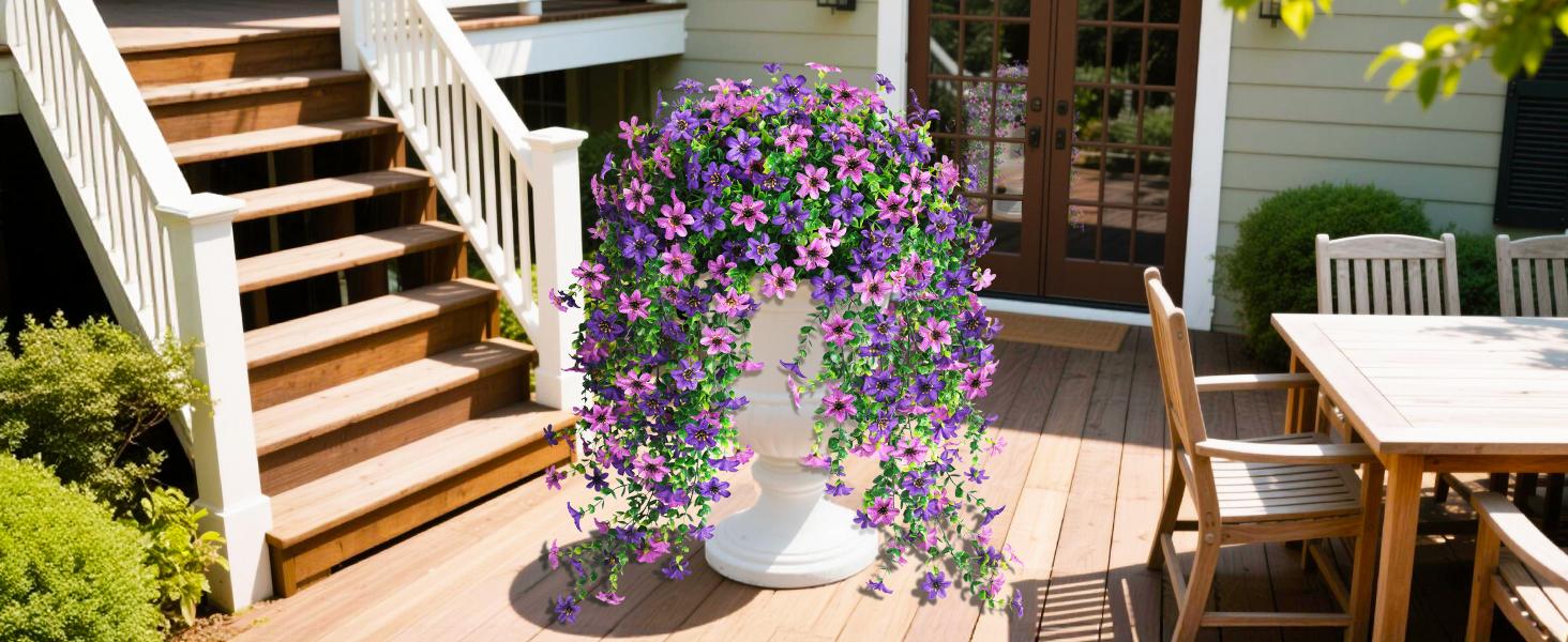 4 Bundles Artificial Boho Flowers for Outdoor,No Fade Fake Plastic Flowers Faux Plants for Decoration Hanging Planters Indoor Outside Garden Porch Window Box Home Wedding Farmhouse