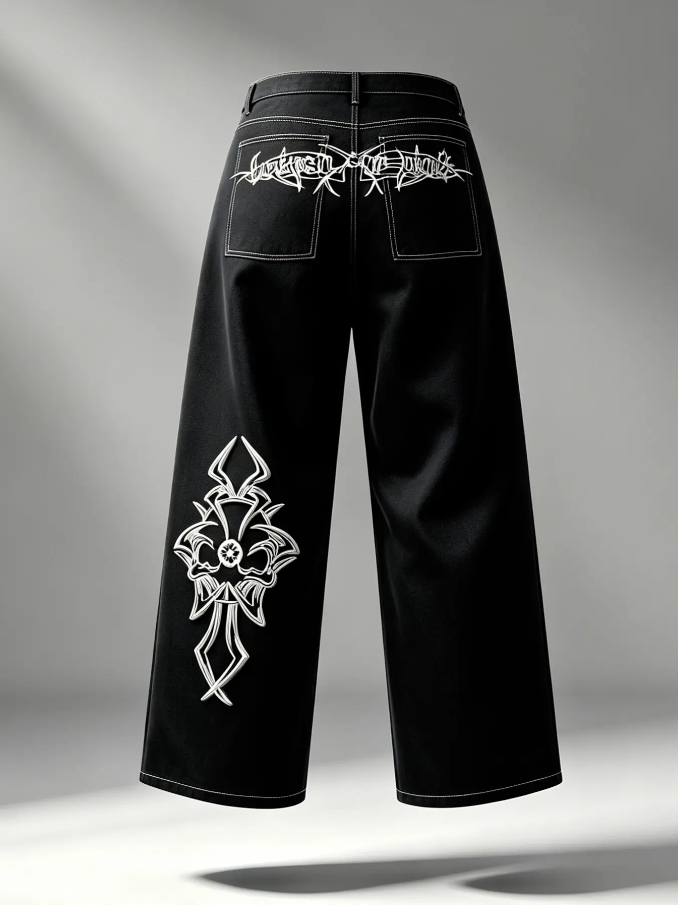 New Loose-Fit Washed Denim Jeans for Men, Contrast Stitching, Embroidered Details, High-Waisted Wide-Leg Dad Jeans, All-Season Staple