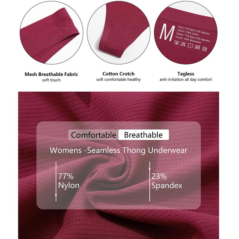 LEVAO Seamless Thong Underwear For Women No Show String Thong Panties Soft Low Waist T-Back 6/12 Pack