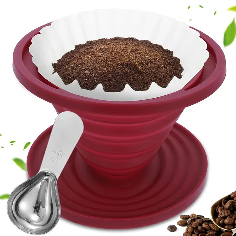 Collapsible Coffee Maker Filter, Reusable Coffee Dripper, Silicone Coffee Maker Filter with Coffee Spoon, for Home, Camping, Travel, Office