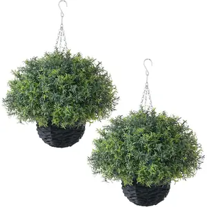 Artificial Rosemary  Basket - 2 Sets with Baskets,   Faux Shrubs, Suitable for Porch, Eaves, , and Garden Decoration for Outdoor UV-Resistant Ornaments