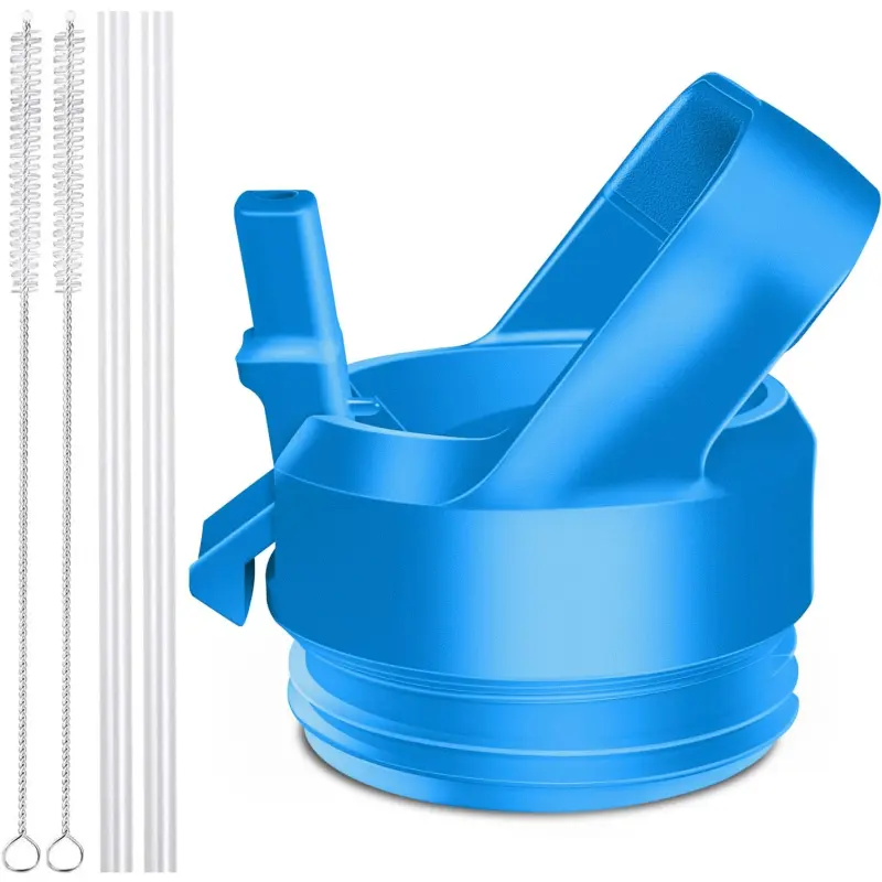 Replacement Straw Lid Set for Wide Mouth Water Bottles, Flip Straw Cap with 2 Straws and Cleaning Brushes