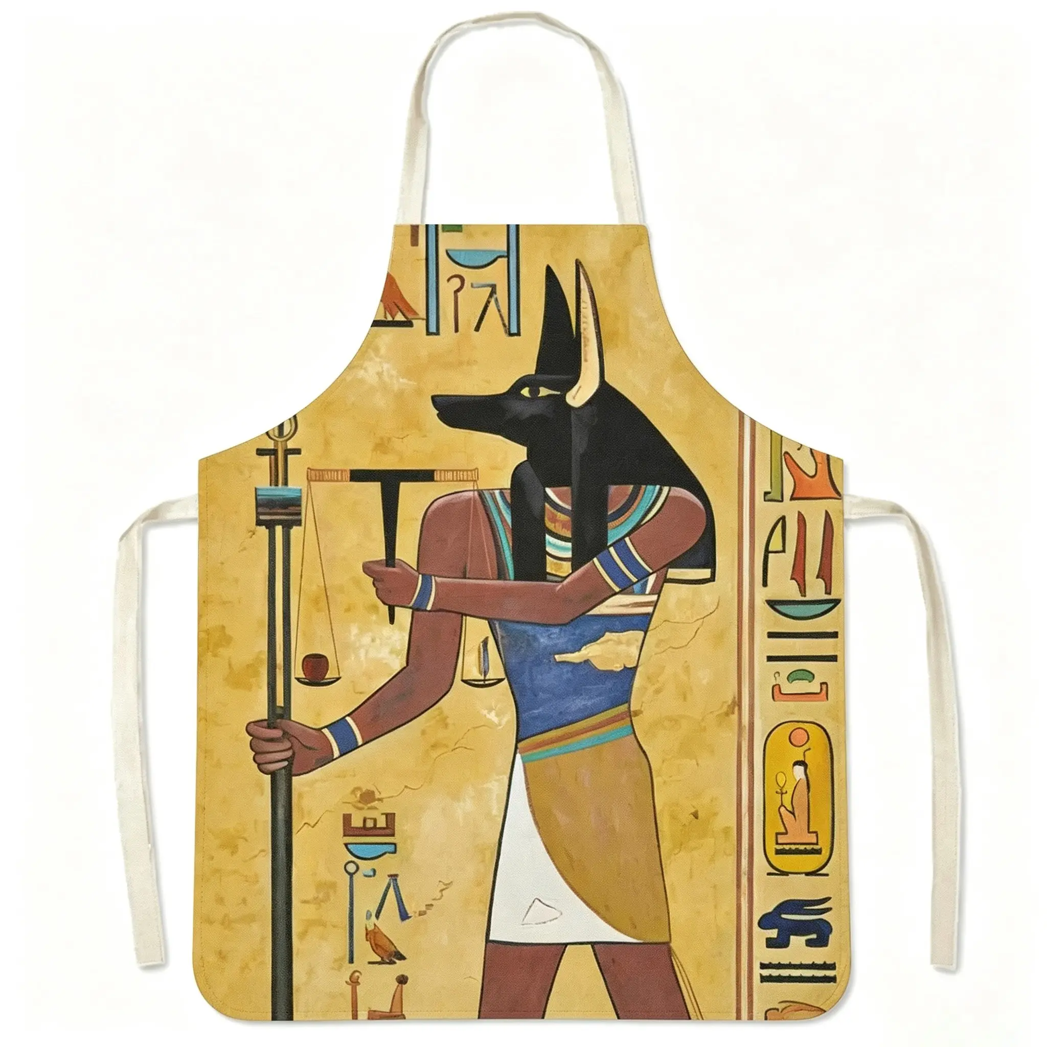 Egyptian Mythology Apron Set, Waterproof Oil-Resistant, Cream Strap, Ideal for Tattoo Artists, Art Teachers, Bakers, History Enthusiasts