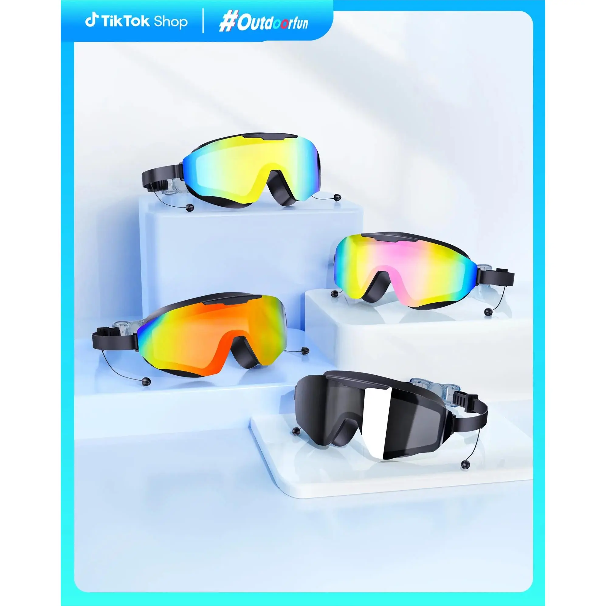 Adult Swim Glasses with Frameless Silicone Seal, Gradient UV Lenses, Anti-Fog Coating & Detachable Earplugs for Swimming, Goggles, Full Cover, Fog Free