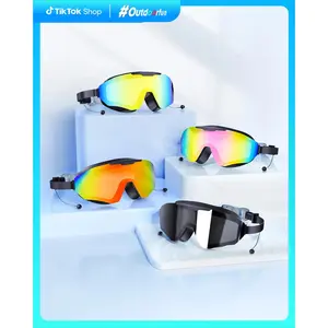 Adult Sport Swim Goggles - Anti-Fog Coating, UV Protection, 3-Color UV Lens, Frameless Full Coverage, Waterproof Silicone Seal, Included Earplugs & Nose Clip for Outdoor Swimming