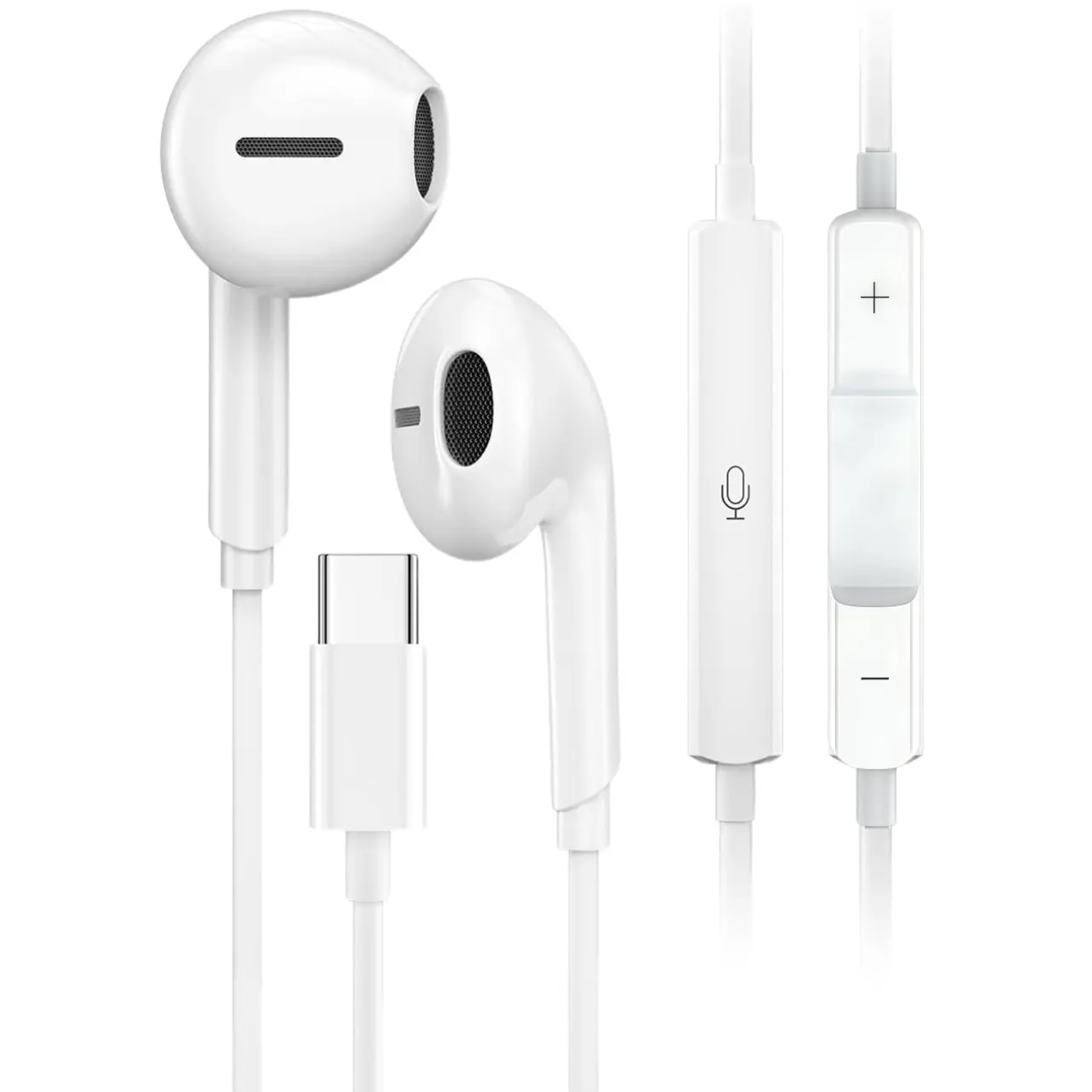 USB Type-C Wired Earphones with Microphone, Hands Free Calls, Volume Adjustment, Compatible with USB-C Devices, Ideal for Mobile Phones and Tablets