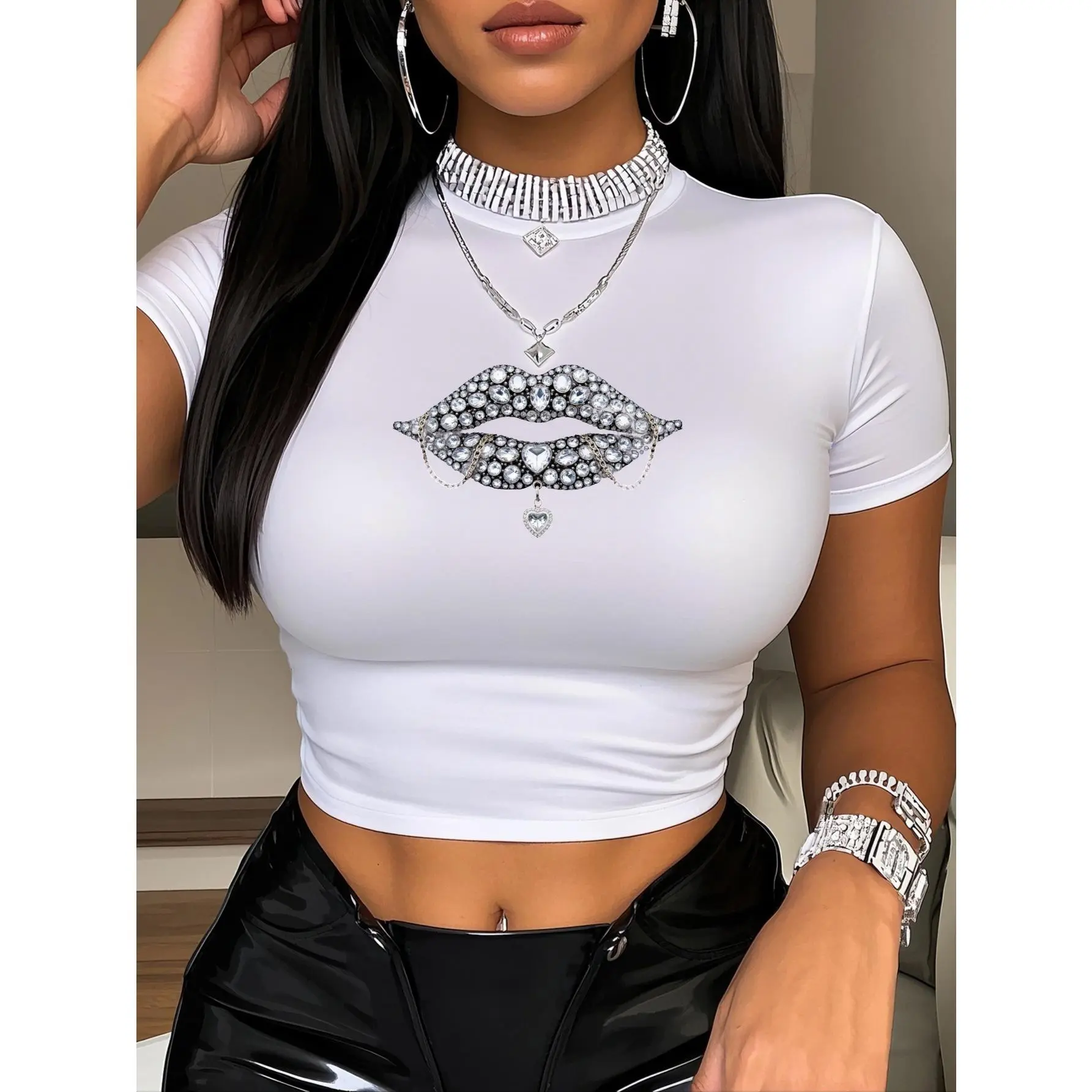 Stretchy Women'S Crop Top T-Shirt with Graphic Print Y2K Crew Neck Tee, Slim Fit for Summer Shape Men's Moisture Wicking Monaco Club Flag Hoodie