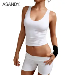 ASANDY Women's U Neck Wide Strap Crop Tank Top 4-Way Stretch Double Layer Slim Fit Basic Top Versatile Style Perfect For Workout Daily Casual & Loungewear Looks