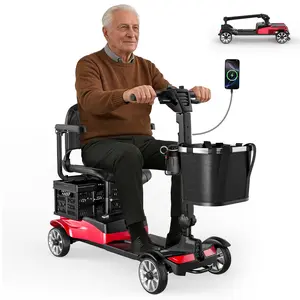 4 Wheels Mobility Scooters for Seniors, Foldable Mobility Electric Scooter, 350LBS Capacity& 15 Miles Range&350W Powerful Moto&Rotating Seat&LED Light& Double Baskets&Auto Brake-Silver