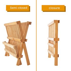 AGS Bamboo Dish Drying Rack, 2 Tier Collapsible Dish Rack with Utensil Holder, Wooden Dish Drying Rack for Kitchen Counter, Large Folding Drying Holder, Dish Drainer 34 pcs Grid