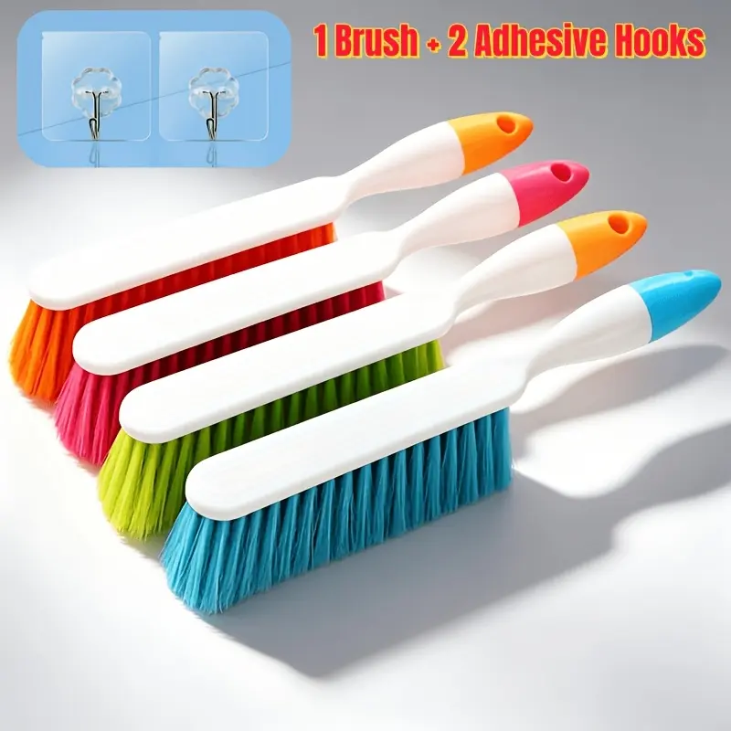 3-piece set, Cleaning supplies (1 thick plastic dust brush and 2 sticky hooks) long-handle cleaning brush large dusting broom, suitable for floor, sofa, kitchen with cleaning tools with plastic handles