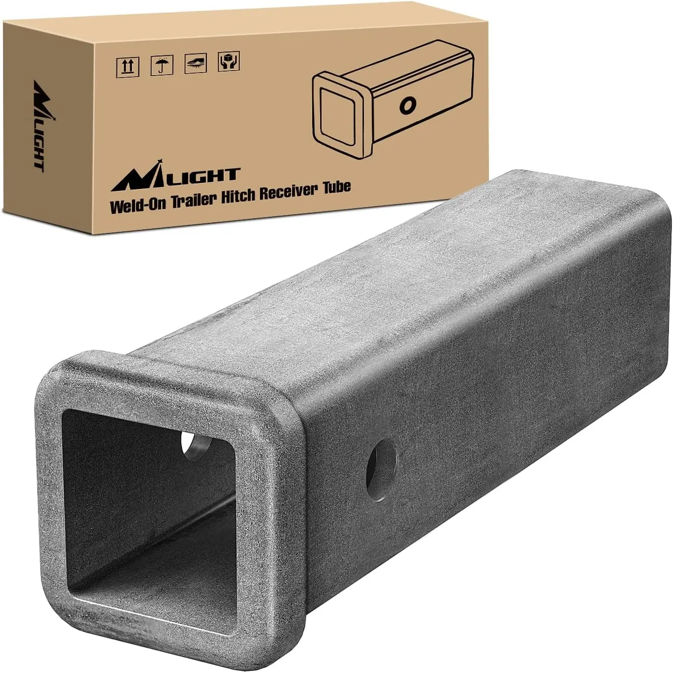 Nilight Custom Weld-Ready Hitch Adapter - 2" x 9" Length Combo Bar, Raw Steel Trailer Receiver Tube for Trailers