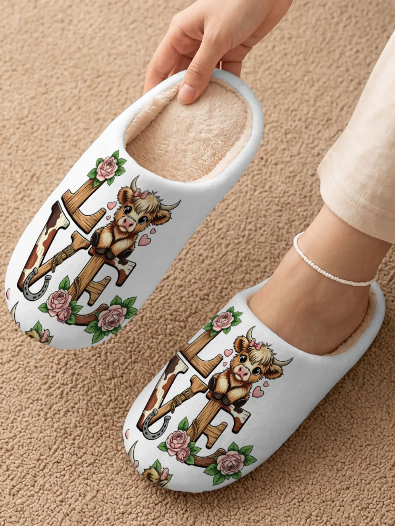 Women's Halloween Plush House Slippers, Cute Pet Prints, Fall Winter Non-Slip Warm Indoor Shoes, Casual Fabric Upper