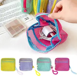 Portable Travel Digital Cosmetic Mesh Storage Bag Colorful Multi-Function Breathable Leisure Travel Organizer Grid Tofu Bag, Mesh Lined Compartments Storage Bags, Mini Travel Pouch Storage Bags
