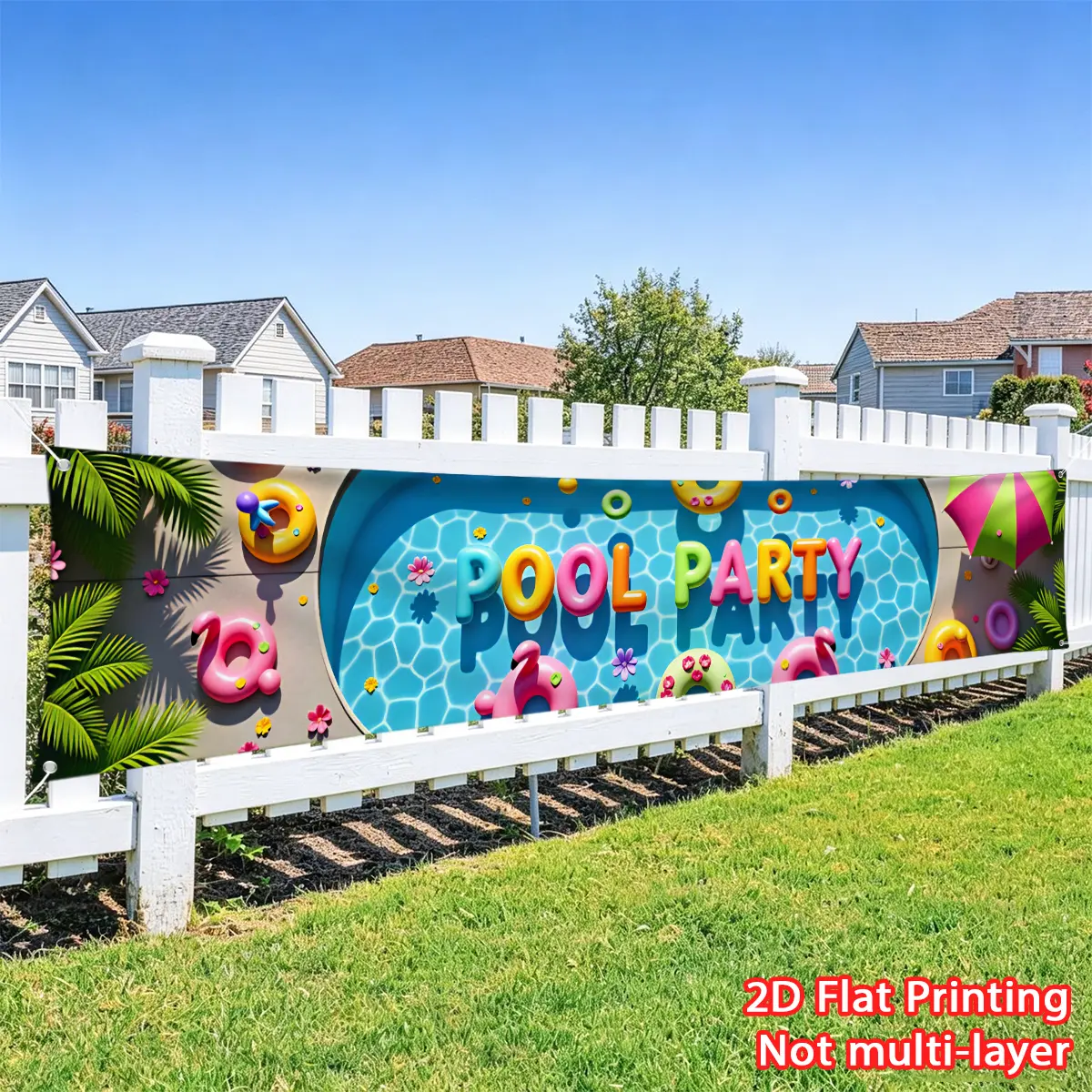 1pc pool party banner fence decoration banner, party banner polyester material suitable for fence decoration, event party decoration