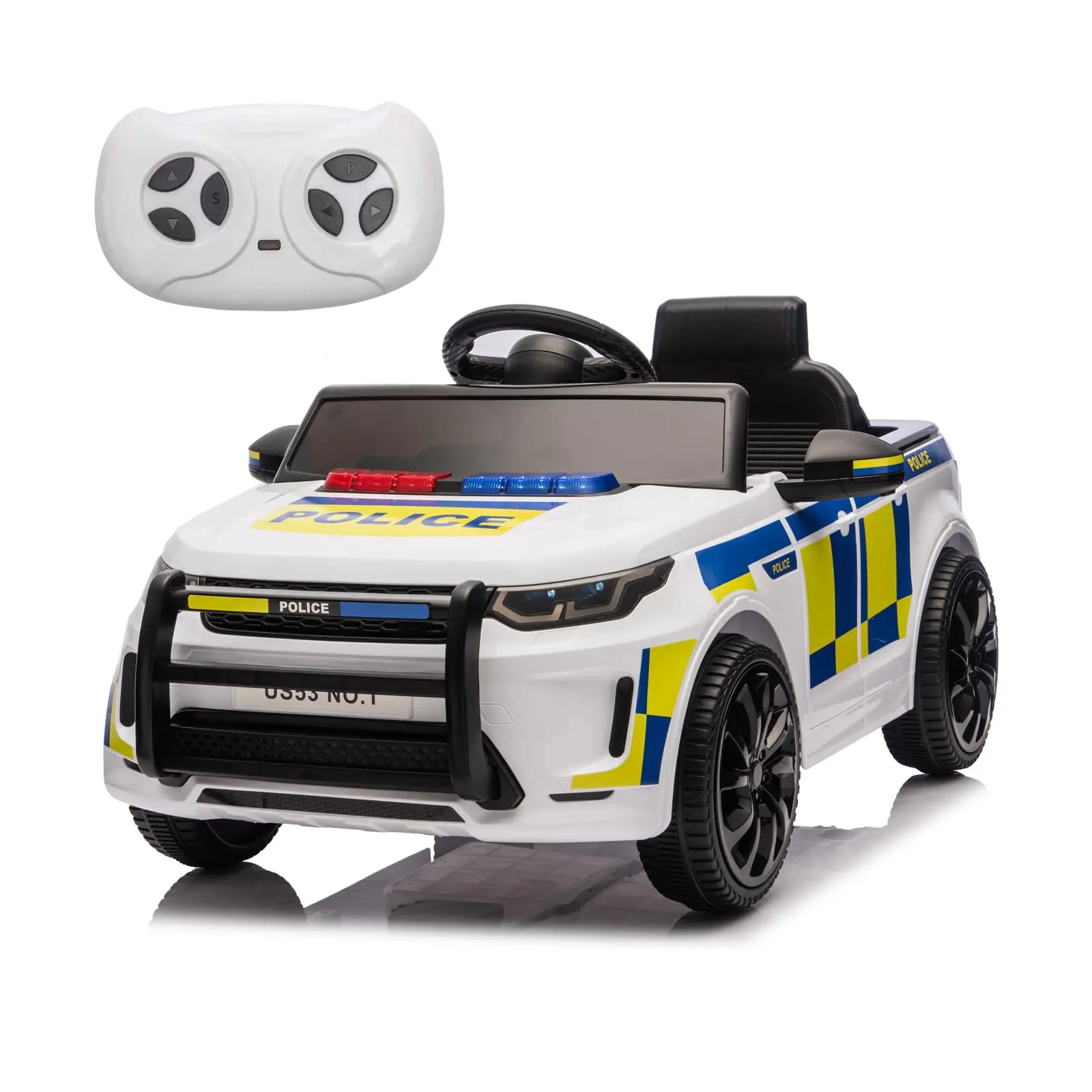 12V Electric Ride-On Police Car for Kids Ages 4-8 – Remote Control, Music, Headlights, USB, wireless, Speaker – Realistic Cop Car Toy Vehicle for Boys & Girls