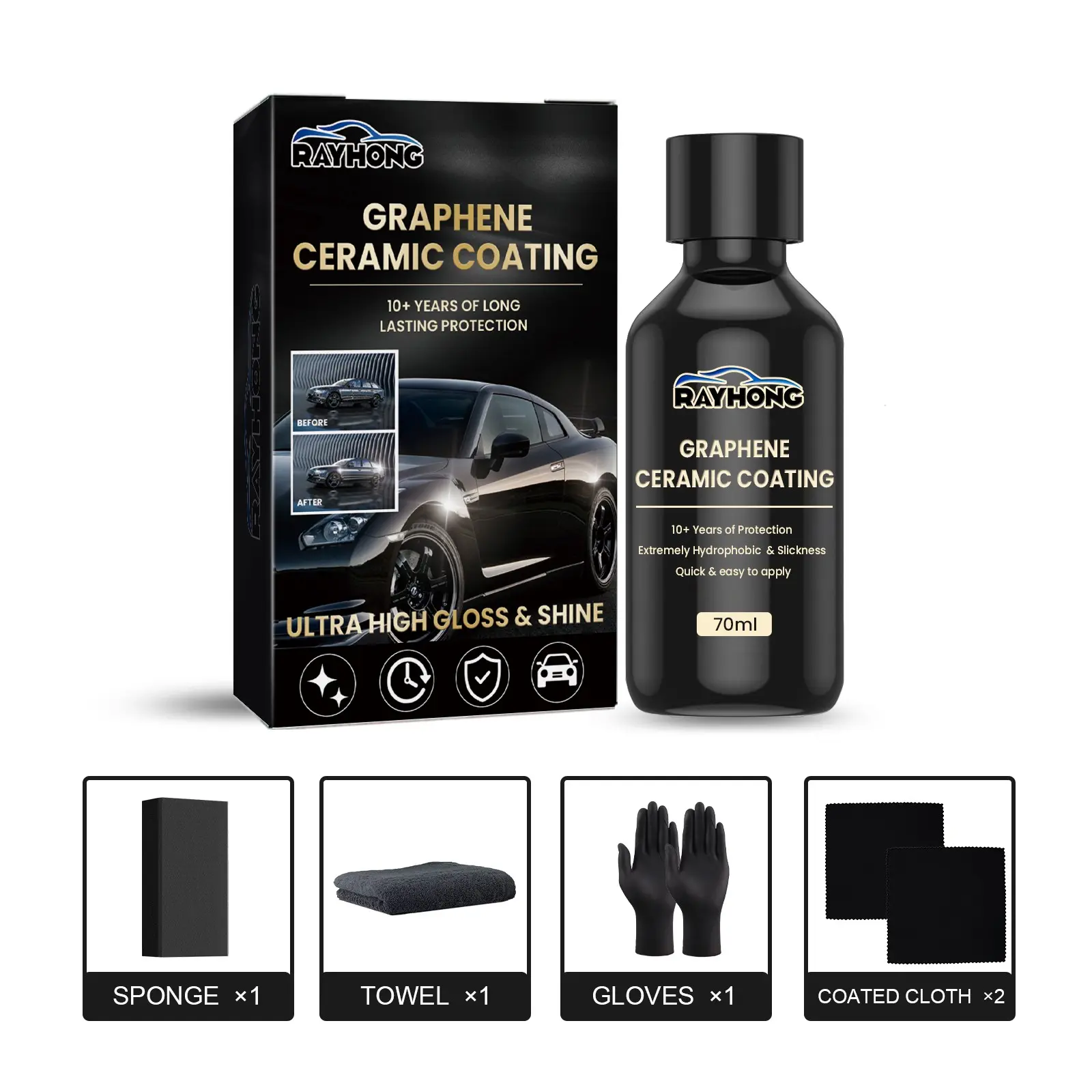 Ceramic Coating Car Scratch-Resistant Protective Coating Set, Professional Spray Coating Agent, Nano Ice-Crystal Paint & Trim Coating Liquid