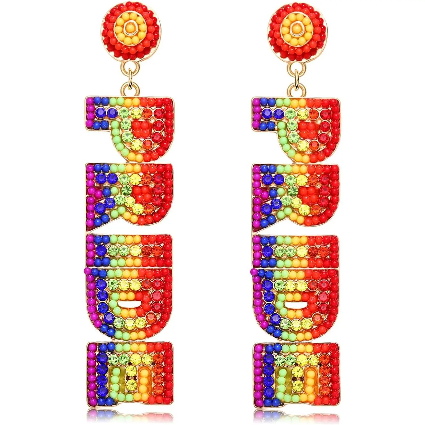 Pride Earrings Beaded Rainbow Earrings for Women, Rainbow Flag Heart Dangle Earrings LOVE WINS Earrings LGBTQ Bisexual Lesbian Earrings Pride Accessories Pride Month  Gifts