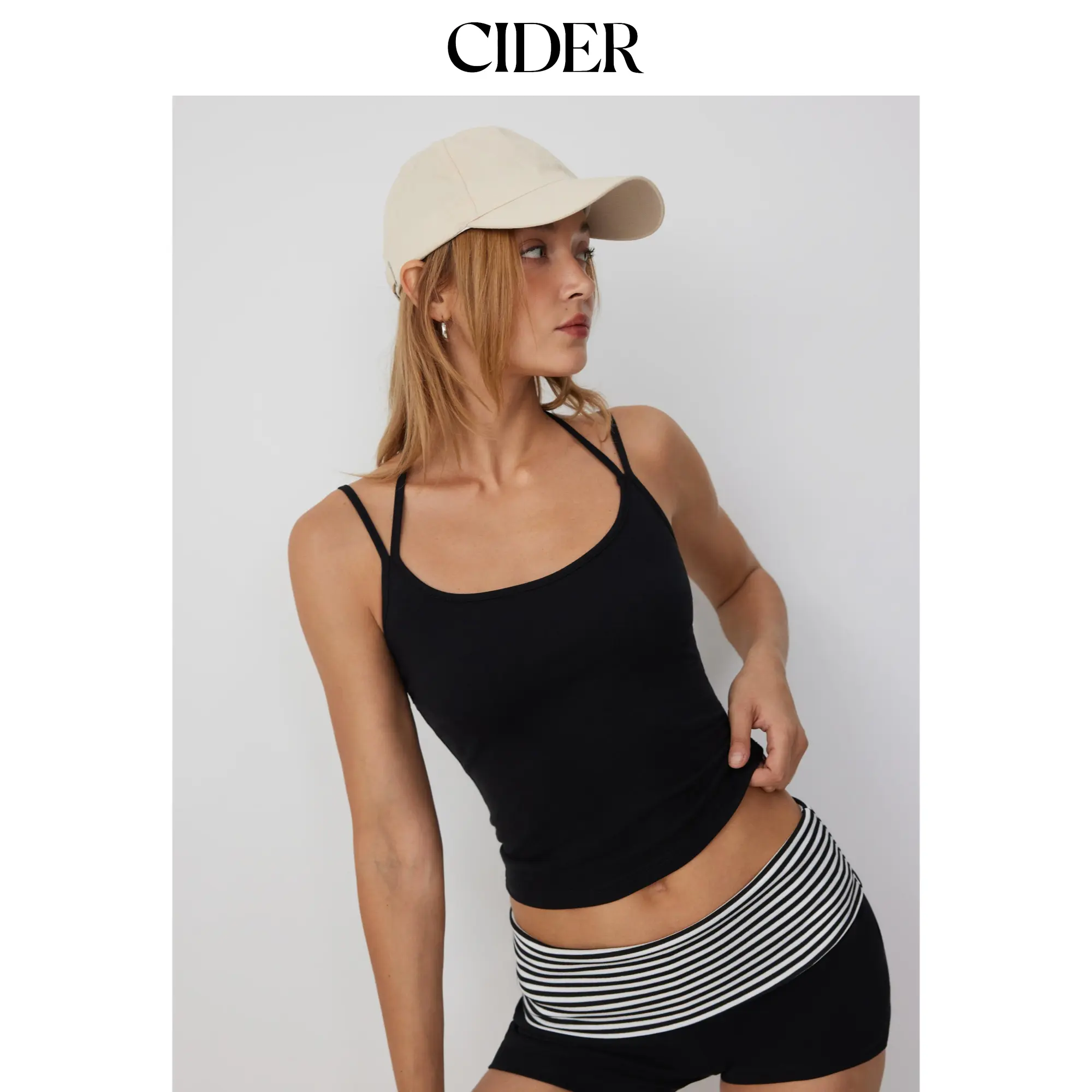 Cider Cotton-blend Halter Neck Double Strap Cami Top