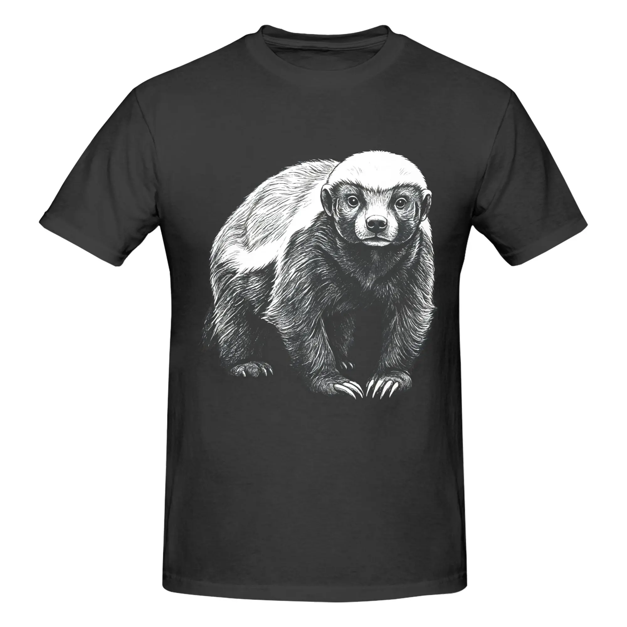 Men's Realistic Honey Badger Graphic T-Shirt - Black and White Wildlife Animal, Short-Sleeve Cotton, Casual Everyday, Minimalist Round Neck Tshirt, Top