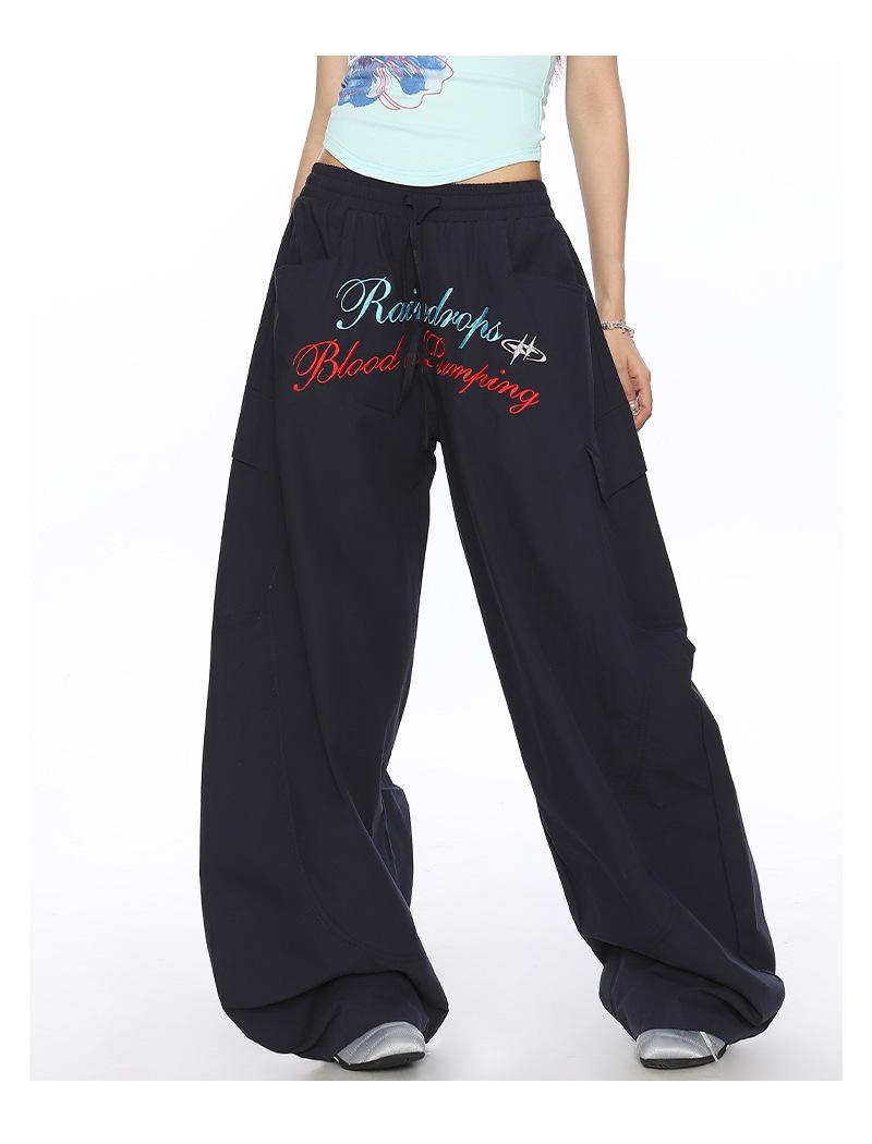 Women's American Vintage Lightweight Quick-Dry Cargo Parachute Pants - 2026 Summer New Loose Fit Slimming Wide-Leg Casual Trousers