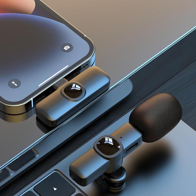 Wireless Lavalier Microphone, Rechargeable Lapel Mic, Professional Wireless Microphones for iPhone/Type-C Phones, Omnidirectional Condenser Recording Microphone for Video Recording, Clip on Mic, Cordless Omnidirectional Mic