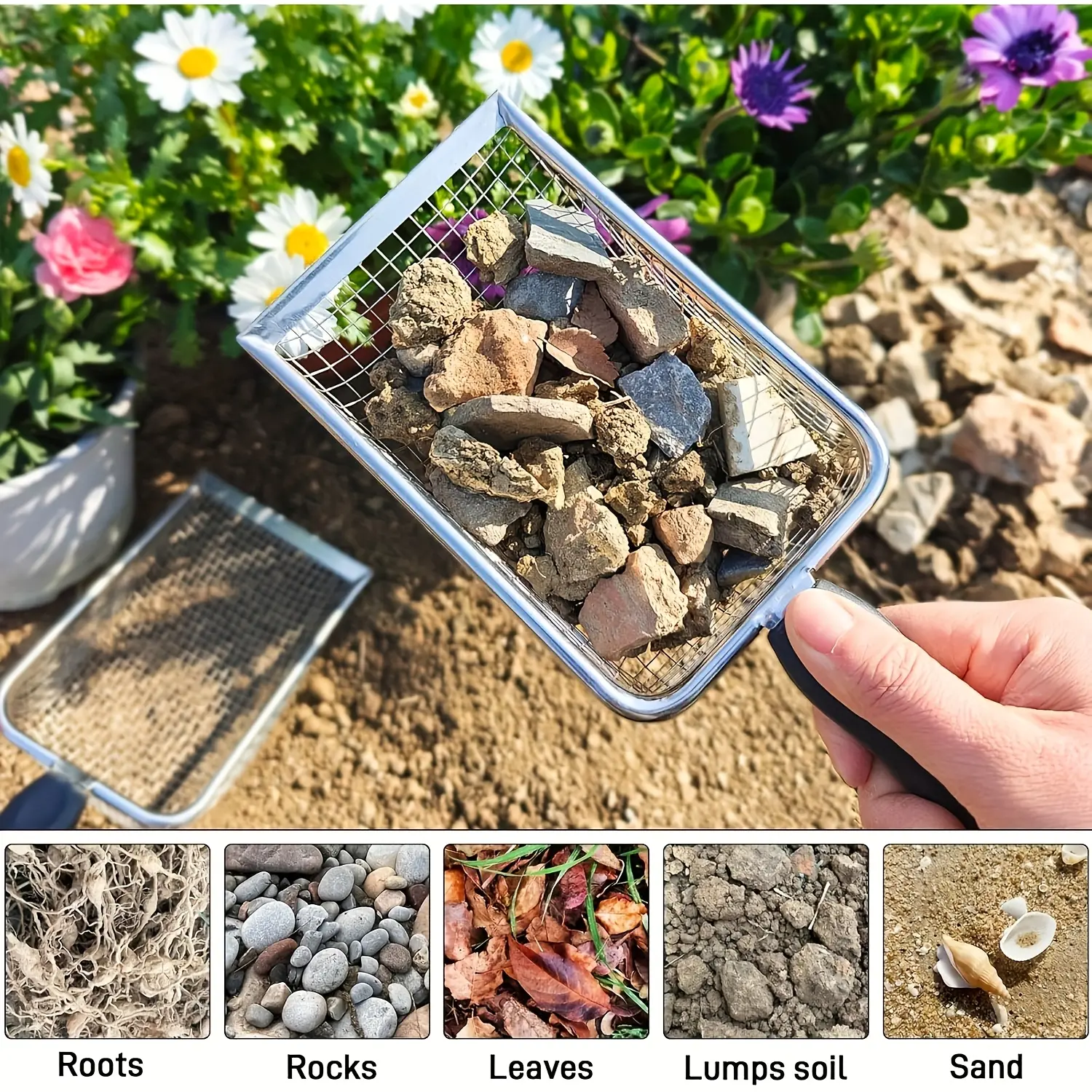 Gardening Soil Sifter - Garden Sand And Fertilizer Sieve with Handle - Available in Two Sizes (2.8mm And 5mm), Suitable for Sand, Stones, Soil, Compost - Perfect for Gardening Use