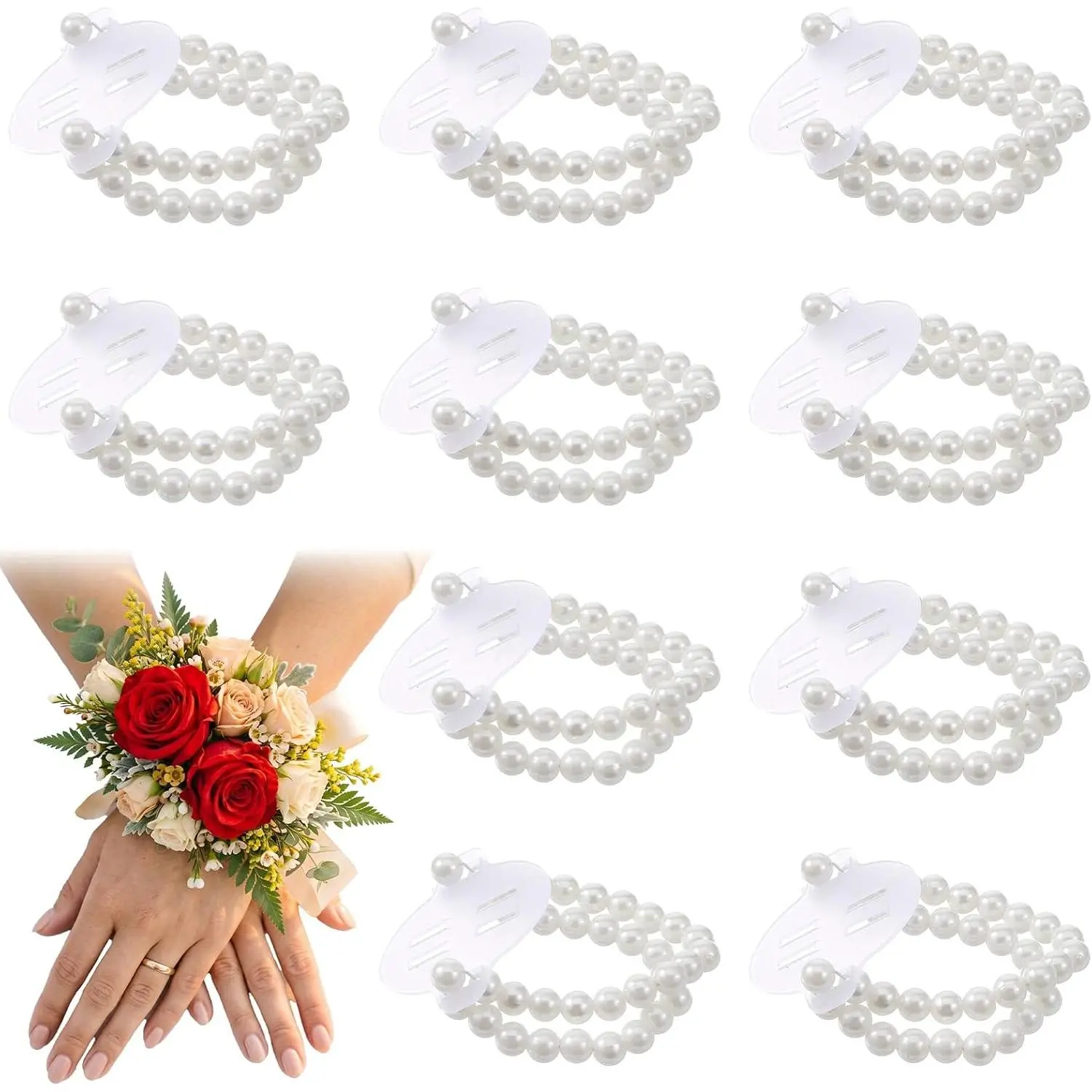 10 count  Wrist Corsage Bracelets, Elasti Corsage Wristlet, Corsages Wristlet Band Corsages DIY Stretch Accessory for Wedding Prom Party Bride Bridesmaid
