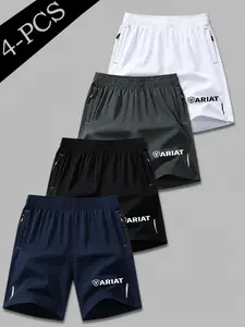 4-Piece Sporty Shorts Set, Outdoor Casual Wear, Western Style, Brand Logo Print, Lightweight Quick-Dry Breathable Fabric, Unisex