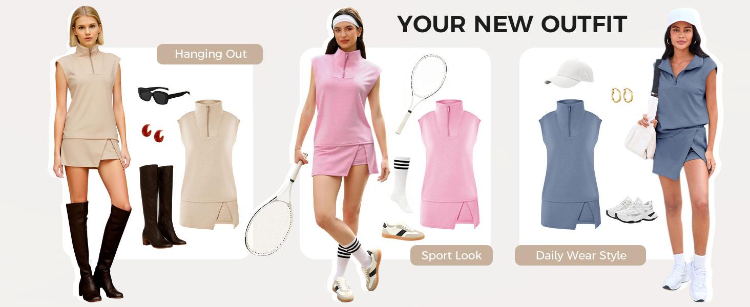 Fashare Womens 2 Piece Skirt Sets Summer Sleeveless Half Zip Sweatshirt Athletic Skorts Tennis Outfits Casual Sweatsuits Fashare Womens 2 Piece Skirt Sets Summer Sleeveless Half Zip Sweatshirt Athletic Skorts Tennis Outfits Casual Sweatsuits