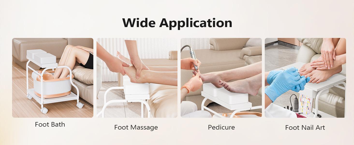 OmySalon Pedicure Cart Foot Bath Trolley, Portable Salon Nail Esthetician Rolling Cart, Adjustable Manicure & Foot Massage Stool w/PU Cushion, Locking Wheels, for Spa, Salon & Home