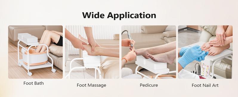 OmySalon Pedicure Cart Foot Bath Trolley, Portable Salon Nail Esthetician Rolling Cart, Adjustable Manicure & Foot Massage Stool w/PU Cushion, Locking Wheels, for Spa, Salon & Home