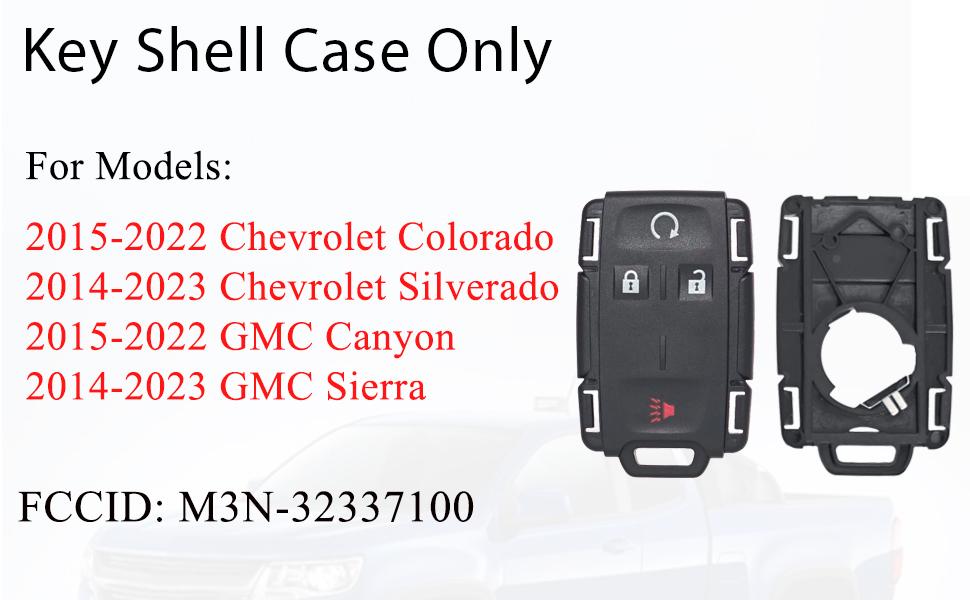 Key Fob Shell Case Replacement for Chevy Colorado Silverado GMC Canyon Sierra 2014 2015 2016 2017 2018 2019 2020 2021 2022 2023 Keyless Entry Remote Control 4Buttons Cover M3N-32337100