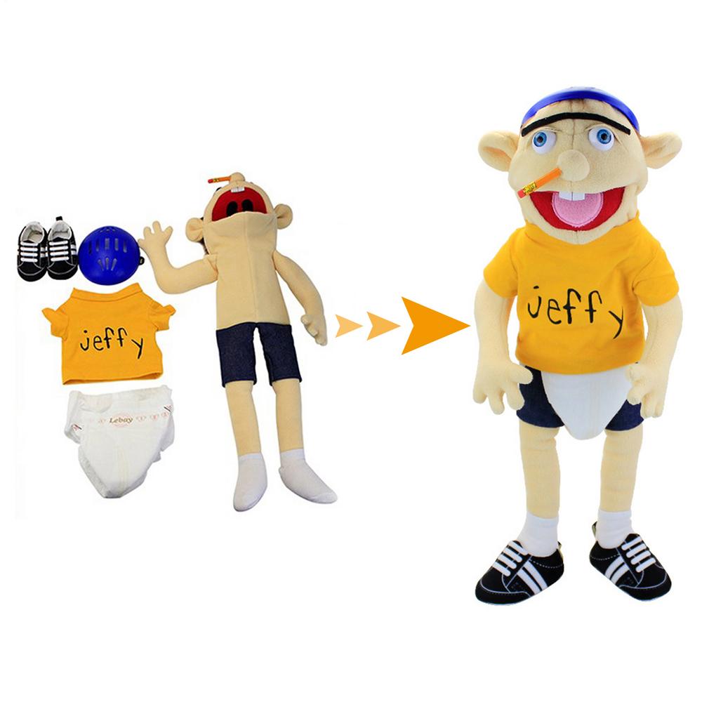 60cm Large Jeffy Boy Hand Puppet Plush Toys Removable Children Soft Doll Talk Show Party Props Puppet Stuffed Doll For Kids Gift