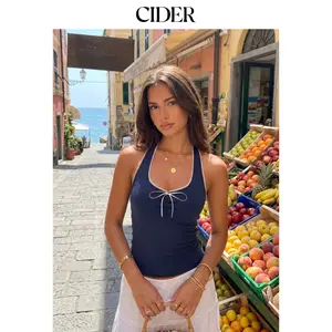 Cider Cotton-blend Halter Neck Ruched Front Cami Top SummerWins Dealsforyou