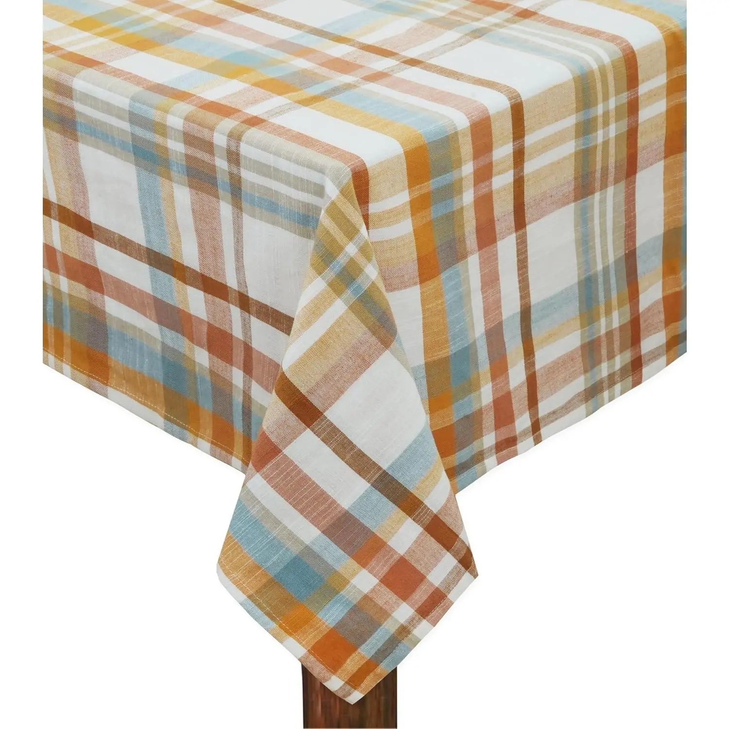 COTTON CRAFT Fall Plaid Tablecloth - 52x70 inches 100% Cotton Table Cover| Rust Blue Multi - 200 GSM Heavyweight Fabric Rectangle Tablecloth - Everyday Harvest Thanksgiving Christmas Holiday Dining