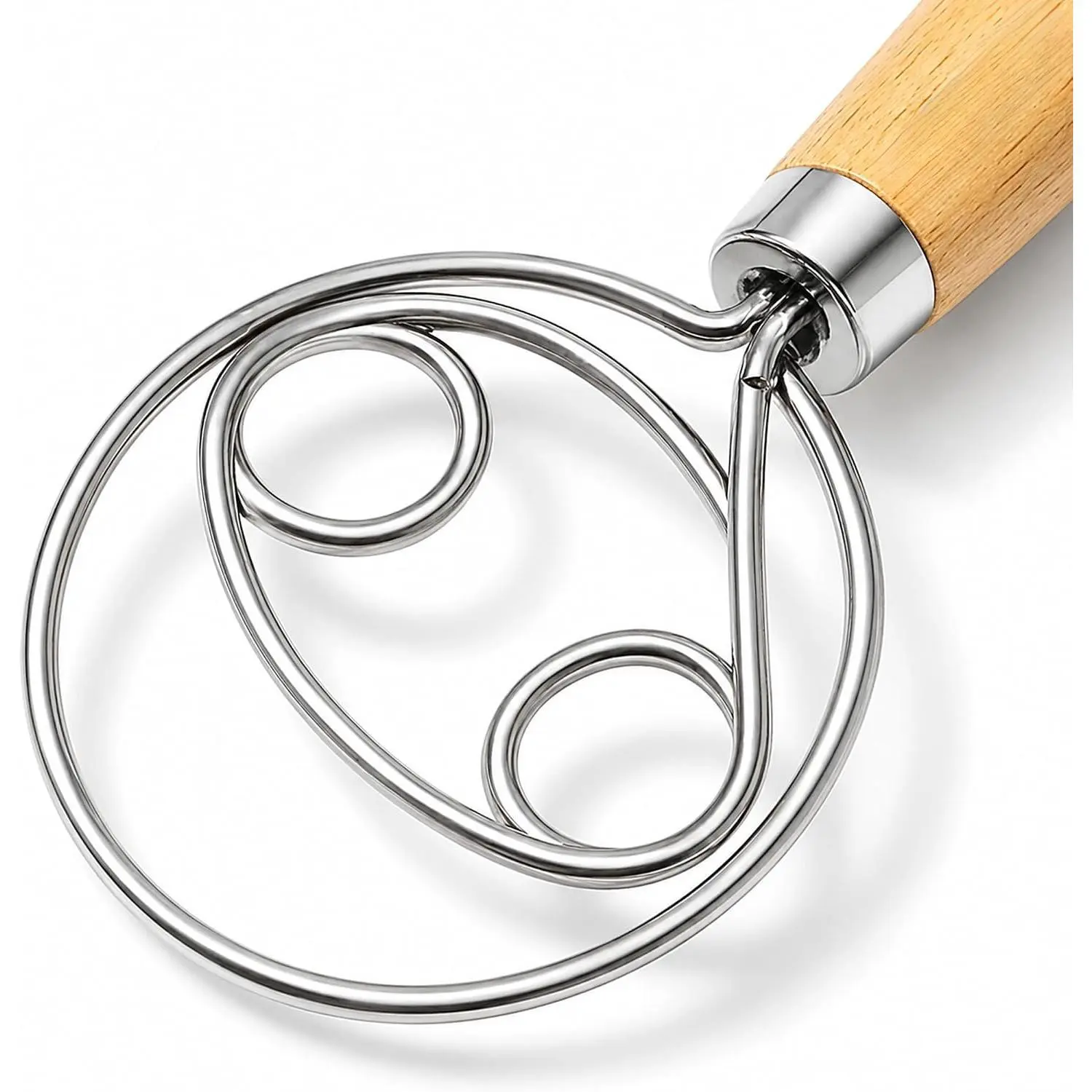 Danish Dough Whisk for Sourdough Bread – 13 Inch Bread Whisk with Wooden Handle – 304 Stainless Steel Hook for Heavy Dough Baking, Swedish Dough Whisk Tool