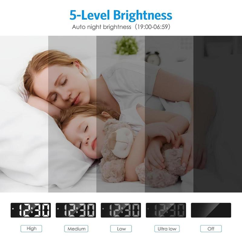 LED Digital Alarm Clock for Bedroom, Mini Size 12/24H LED Display Temperature Date Snooze Mode 3 Adjustable Brightness, Perfect for Living Room Office Desk