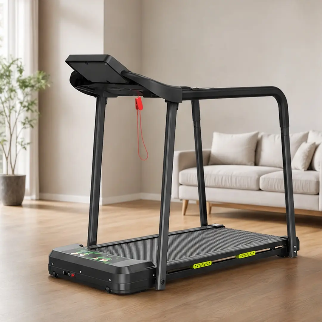 ARCH Foldable Compact Walking Pad Treadmill for Seniors, Treadmills for Home with Safety Handrails, Large LED Display, 7.5 MPH Motor, 300 Lbs Capacity, Steel Frame, Black, for Indoor Walking Jogging Fitness, 25.59 W X 53.35 D X 43.31 H In