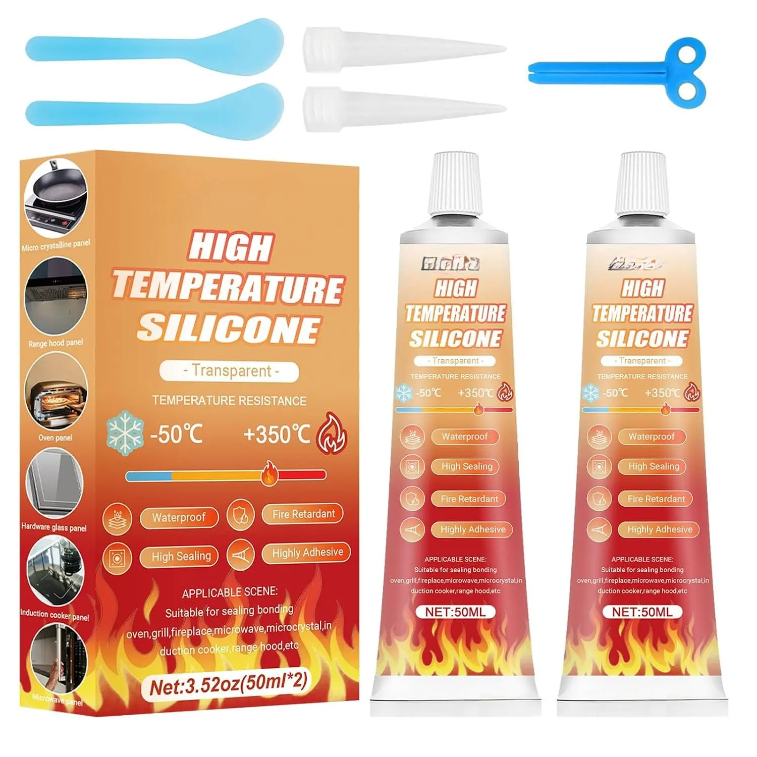 Clear High Heat  Sealant Set, High Temp  Sealant 100ml | High Temperature Adhesive, Heat Resistant Glue for Ovens, Fireplace, Microwave, Cooktop, Grill, Glass Stove Top Crack