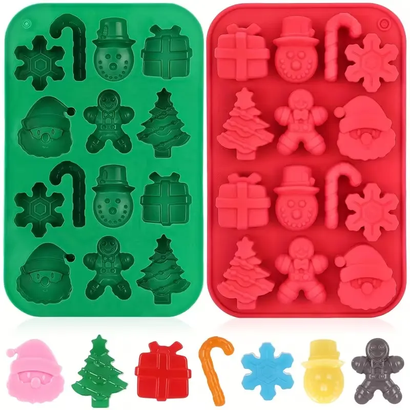 2PCS Christmas Silicone Mold Set, Santa, Snowman & Tree Baking Molds for Holiday Cookies & DIY Crafts