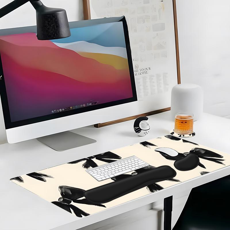 Bow Pattern Non Slip Mousepad & Keyboard Wrist Rest & Coaster Set, Ergonomic Wrist Support, Computer Mat Mouse Pad Coaster Set for Home Office Gaming